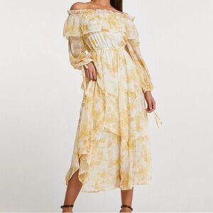 River Island Yellow & White Floral Off-Shoulder Dress